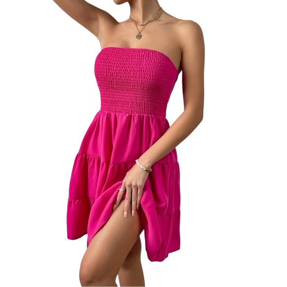 SHEIN Pink Smocked Tiered Mini Sundress Small - Picture 6 of 13